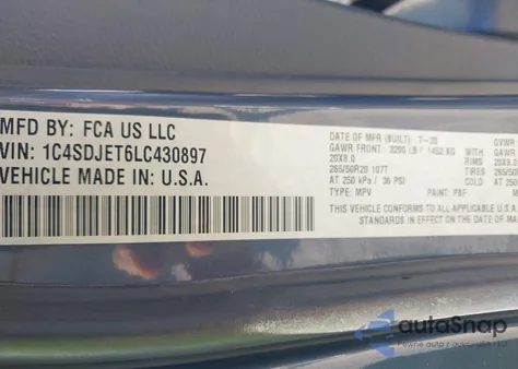 2020 Dodge Durango Citadel Awd z USA, uszkodzony, nr VIN 1C4SDJET6LC430897